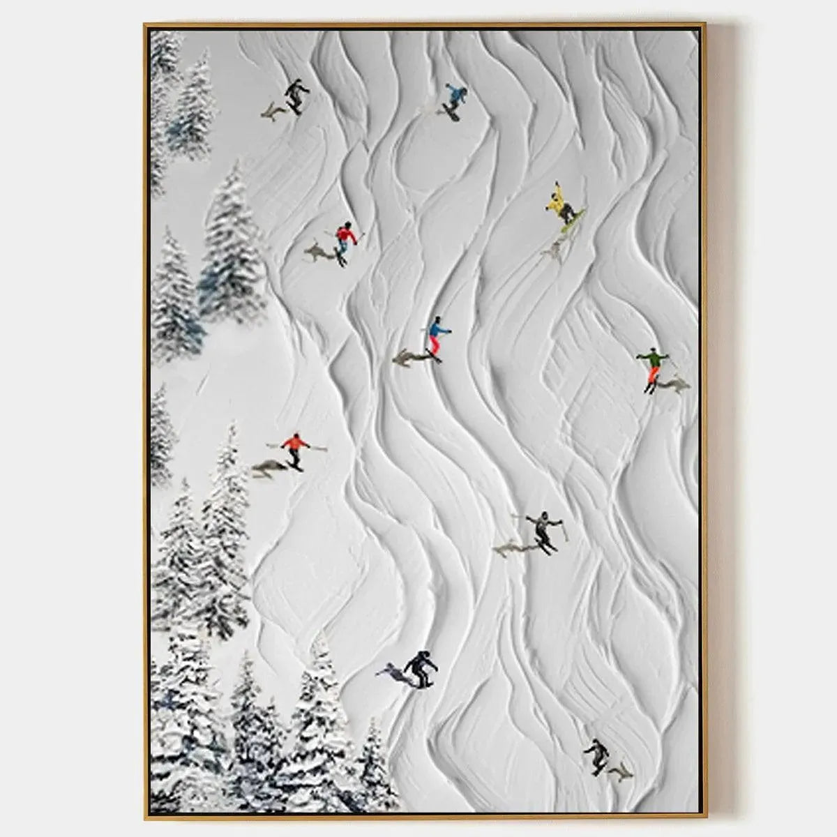 Modern Colorful Skiers on Snow Art - Large Vertical 3D Textured Sports Oil Painting #AA222