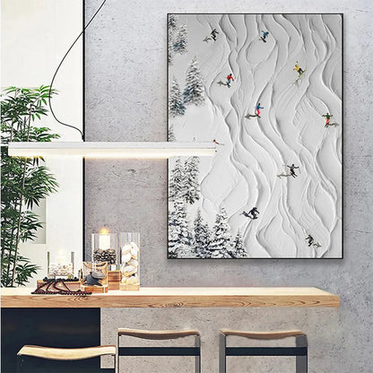 Modern Colorful Skiers on Snow Art - Large Vertical 3D Textured Sports Oil Painting #AA222
