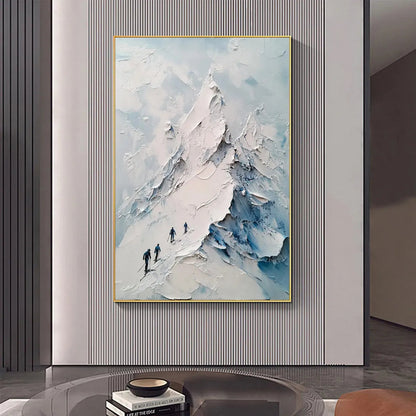 Blue and White Minimalist Skiing Painting - Textured Mountain Wall Art#TC 243