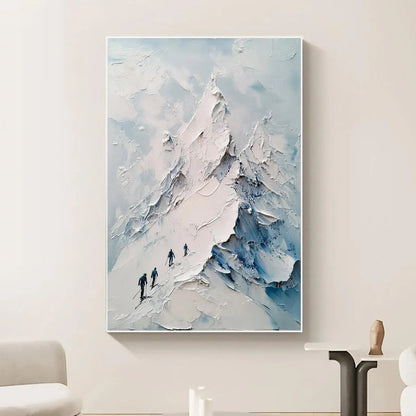 Blue and White Minimalist Skiing Painting - Textured Mountain Wall Art#TC 243