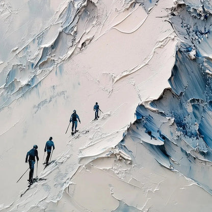 Blue and White Minimalist Skiing Painting - Textured Mountain Wall Art#TC 243