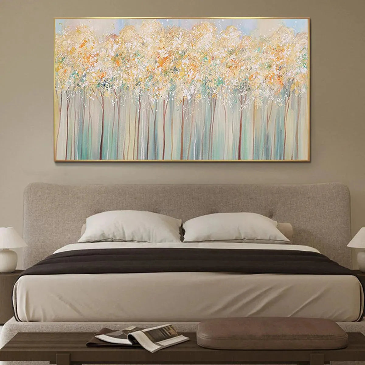 Modern Forest Painting | Yellow and Grey Abstract Wall Art #TC 241