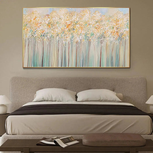 Modern Forest Painting | Yellow and Grey Abstract Wall Art #TC 241