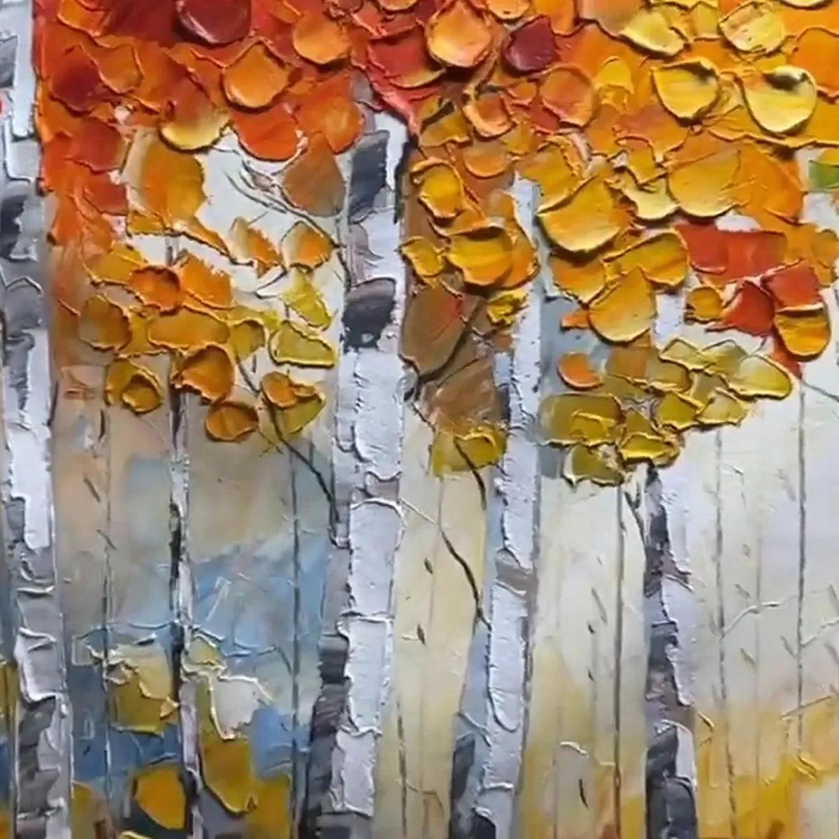 Birch Tree Landscape Oil Painting - Textured Forest Wall Art#TC 245