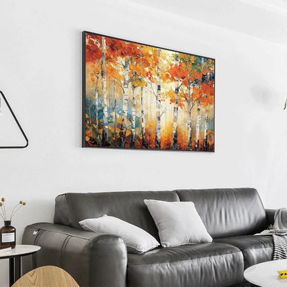 Birch Tree Landscape Oil Painting - Textured Forest Wall Art#TC 245