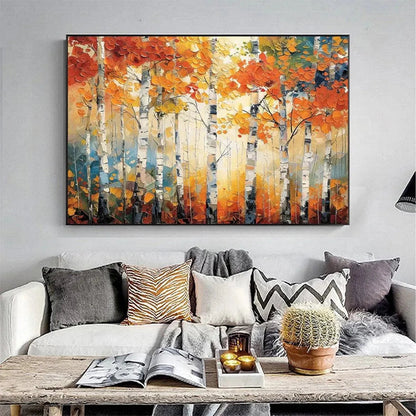 Birch Tree Landscape Oil Painting - Textured Forest Wall Art#TC 245