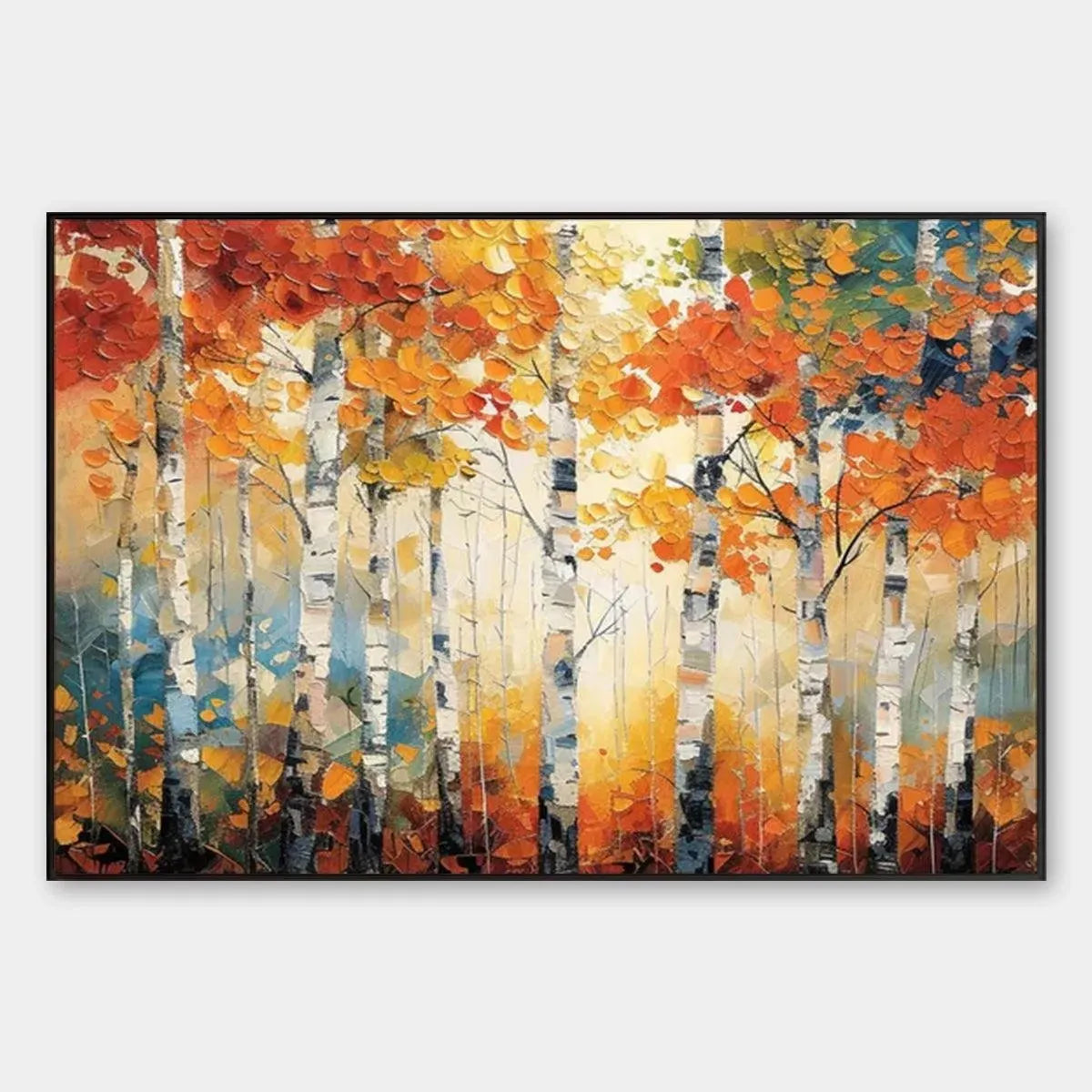 Birch Tree Landscape Oil Painting - Textured Forest Wall Art#TC 245