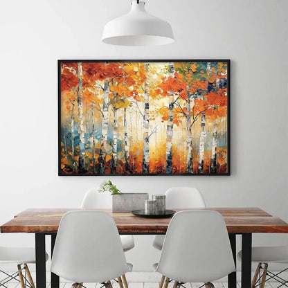 Birch Tree Landscape Oil Painting - Textured Forest Wall Art#TC 245