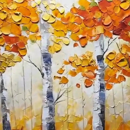 Birch Tree Landscape Oil Painting - Textured Forest Wall Art#TC 245