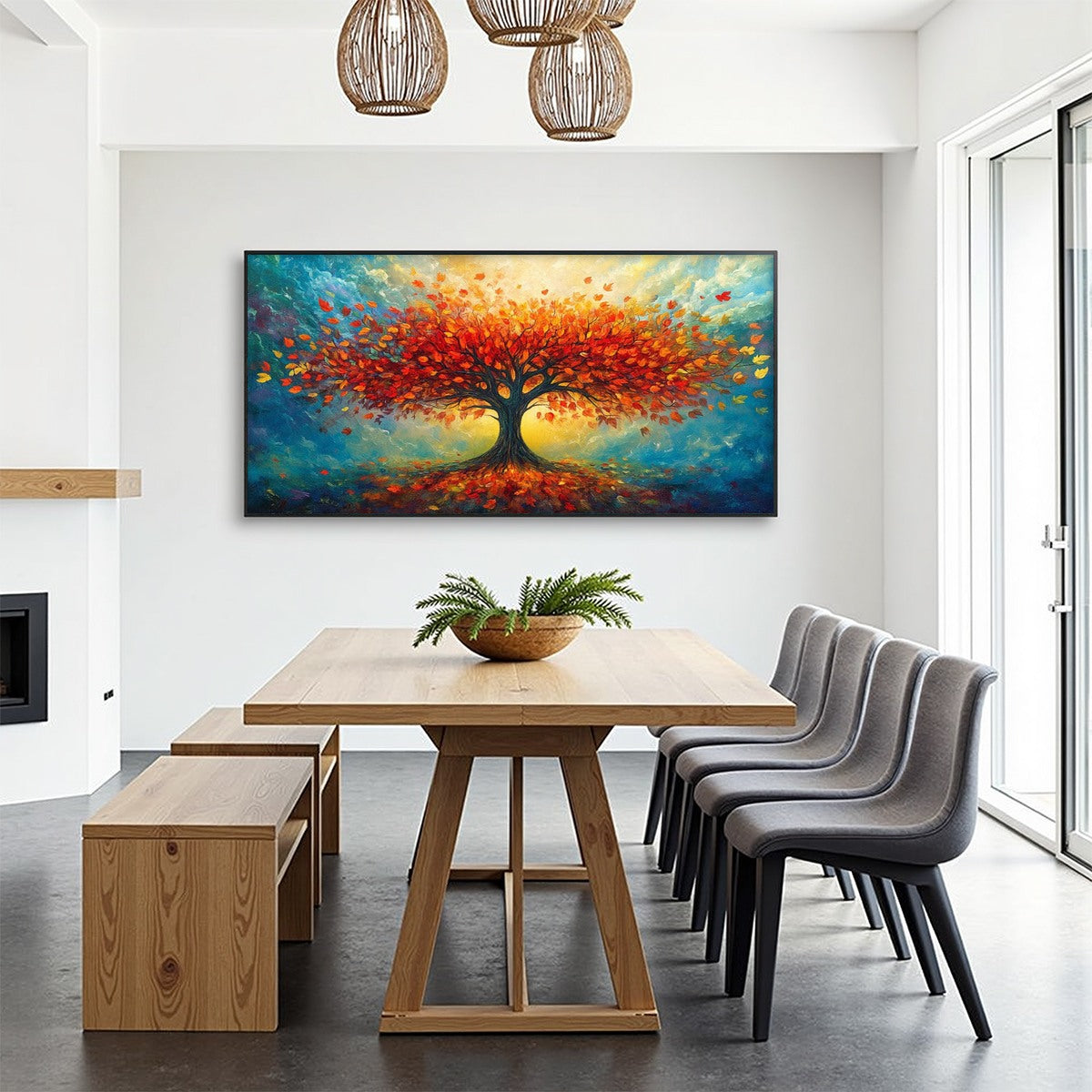 Red Tree Impasto Oil Painting - Textured Abstract Landscape Wall Art #TC 248