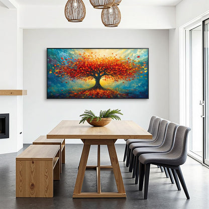 Red Tree Impasto Oil Painting - Textured Abstract Landscape Wall Art #TC 248