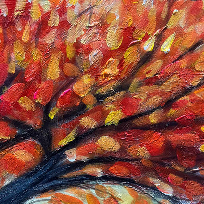 Red Tree Impasto Oil Painting - Textured Abstract Landscape Wall Art #TC 248