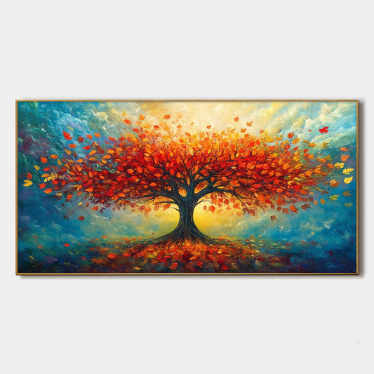 Red Tree Impasto Oil Painting - Textured Abstract Landscape Wall Art #TC 248