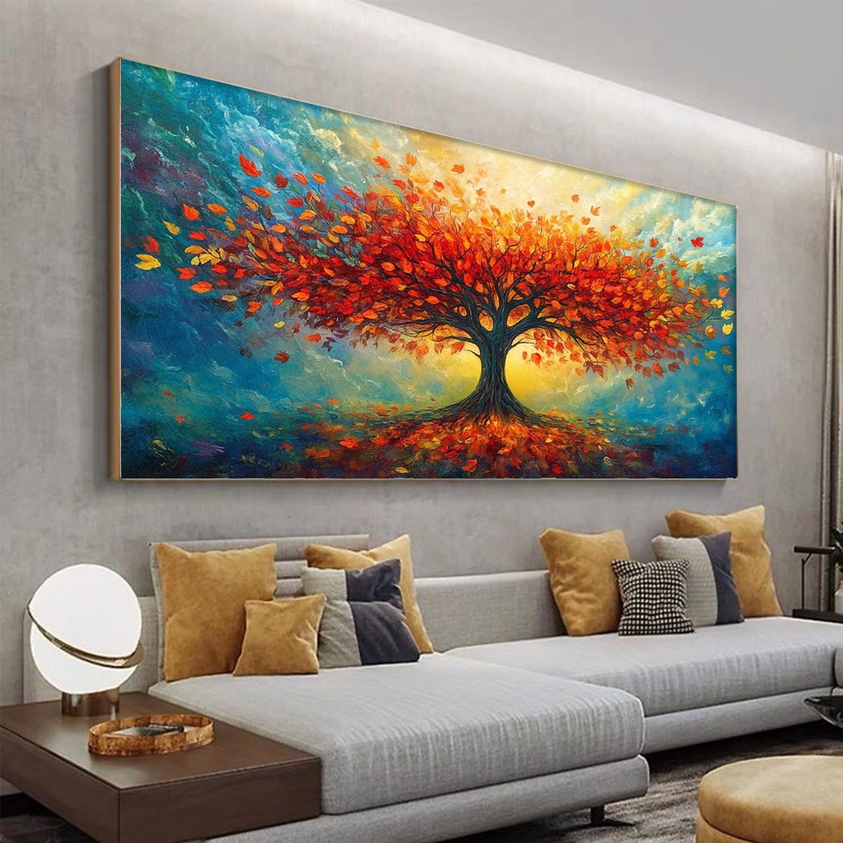 Red Tree Impasto Oil Painting - Textured Abstract Landscape Wall Art #TC 248
