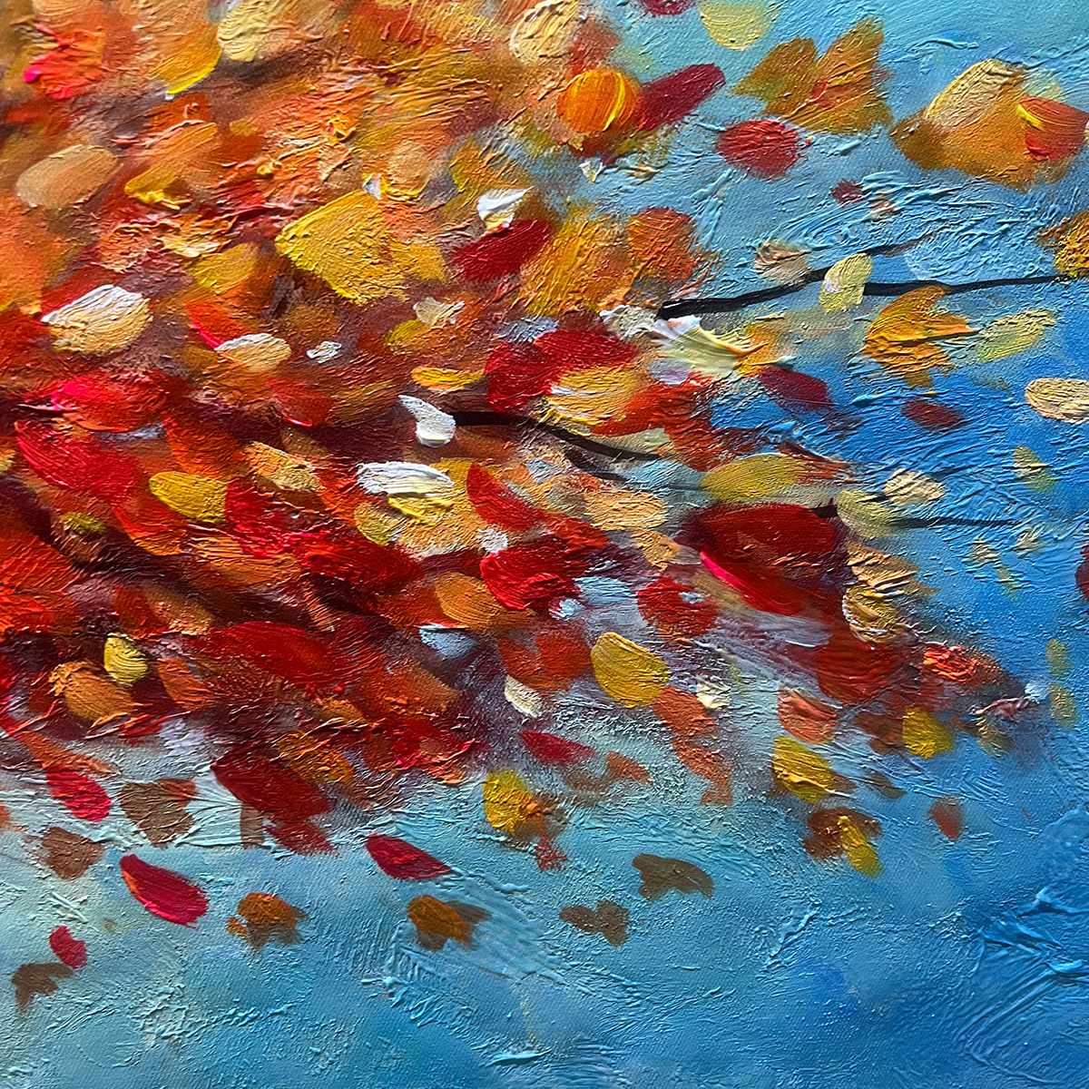 Red Tree Impasto Oil Painting - Textured Abstract Landscape Wall Art #TC 248