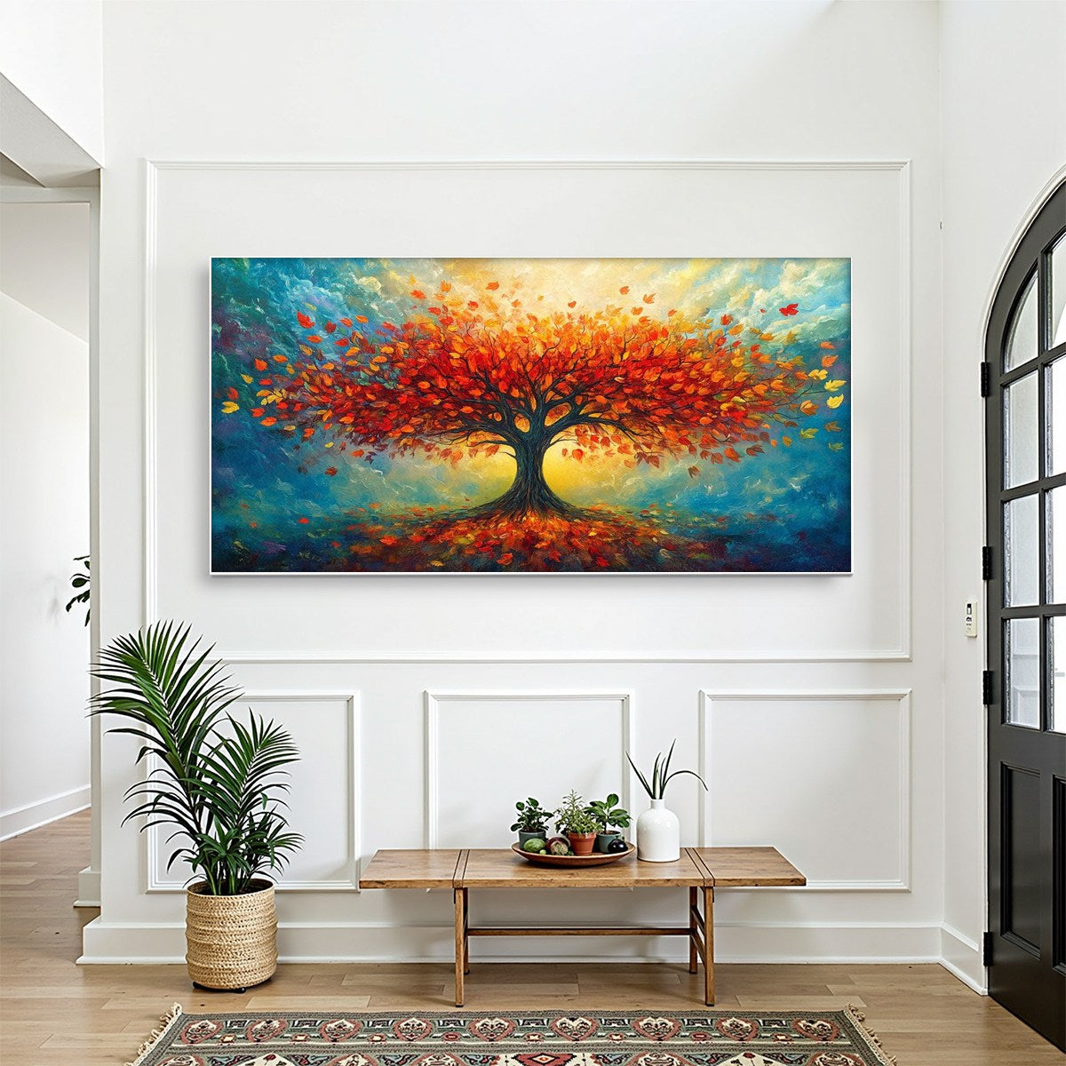 Red Tree Impasto Oil Painting - Textured Abstract Landscape Wall Art #TC 248
