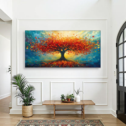 Red Tree Impasto Oil Painting - Textured Abstract Landscape Wall Art #TC 248