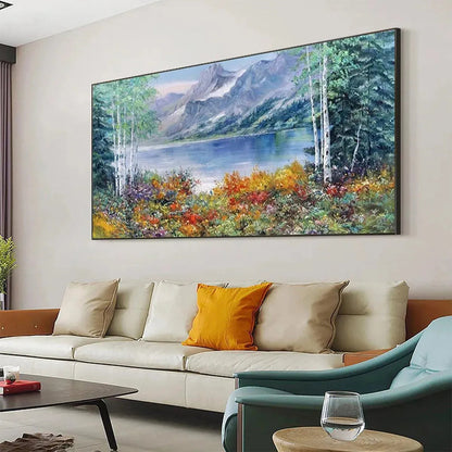 Mountain Lake Landscape Oil Painting - Autumn Forest Wall Art