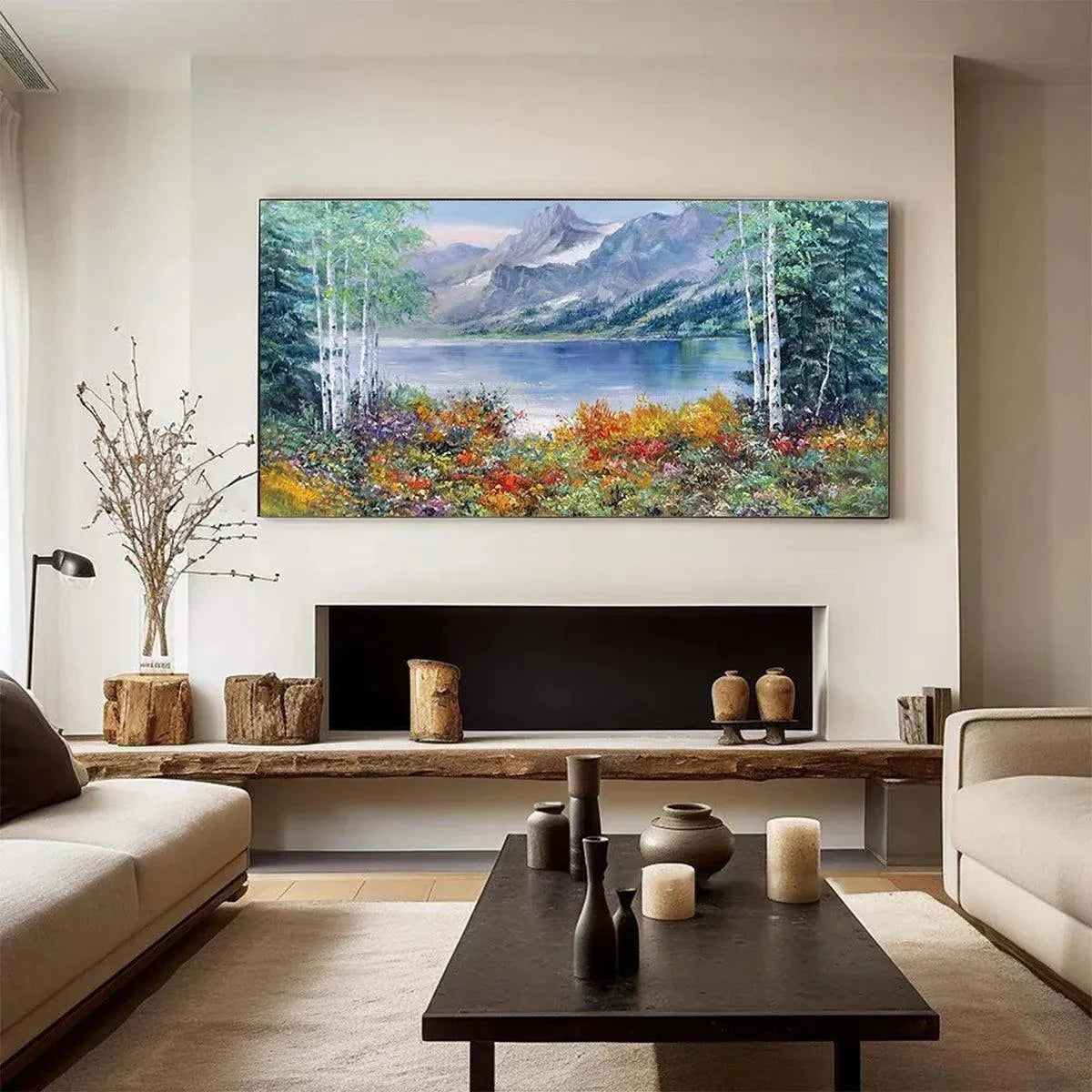 Mountain Lake Landscape Oil Painting - Autumn Forest Wall Art