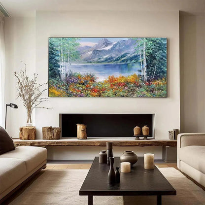 Mountain Lake Landscape Oil Painting - Autumn Forest Wall Art