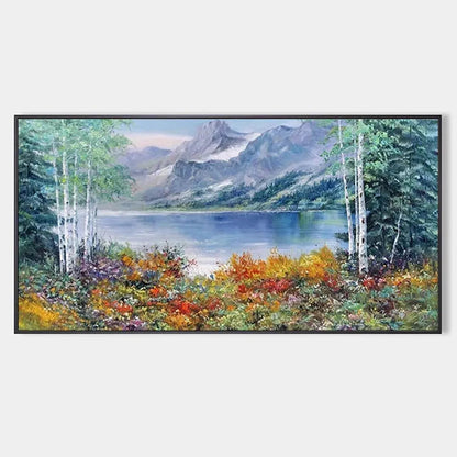 Mountain Lake Landscape Oil Painting - Autumn Forest Wall Art