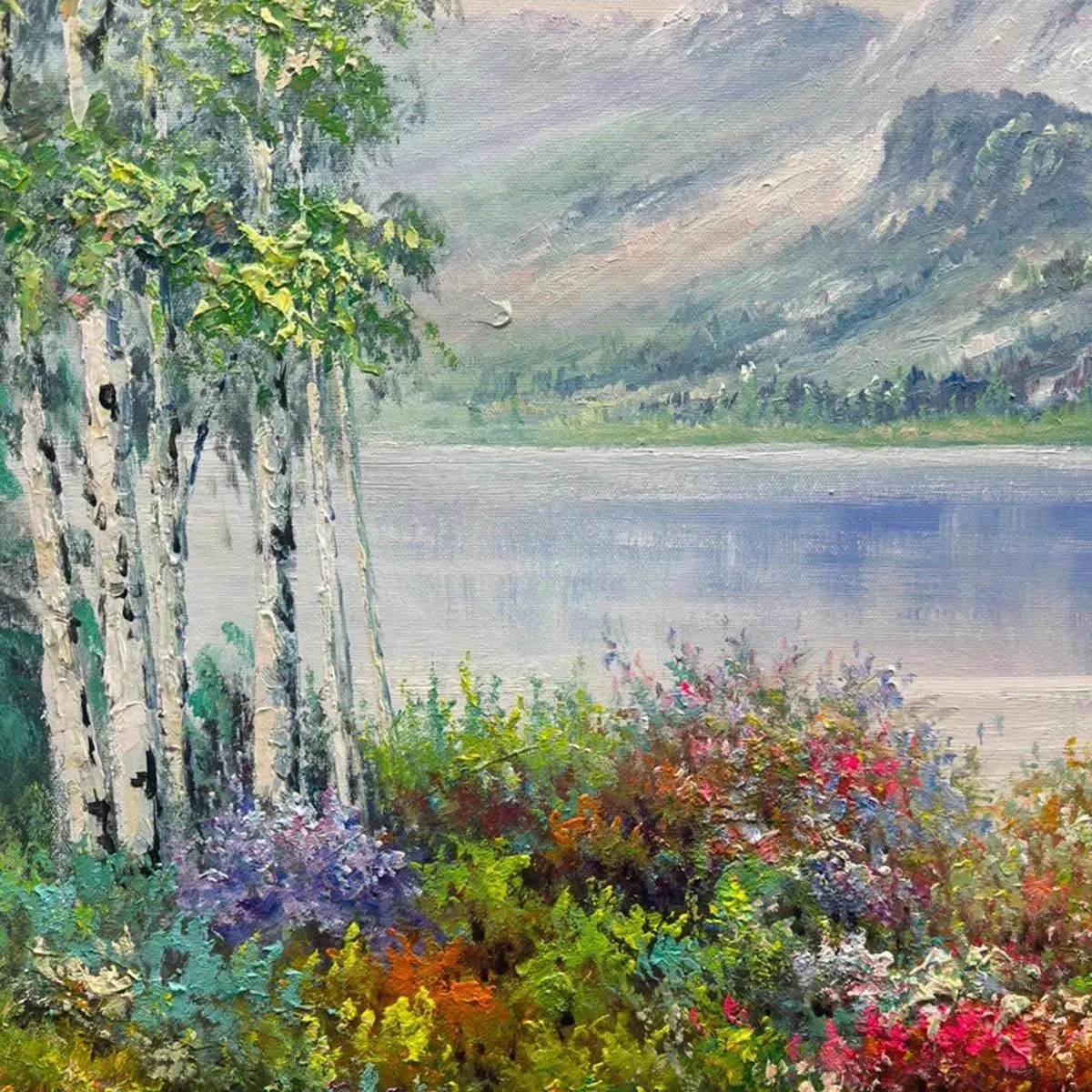 Mountain Lake Landscape Oil Painting - Autumn Forest Wall Art