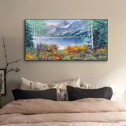 Colorful Autumn Forest and Lake Painting – Nature Wall Decor Art