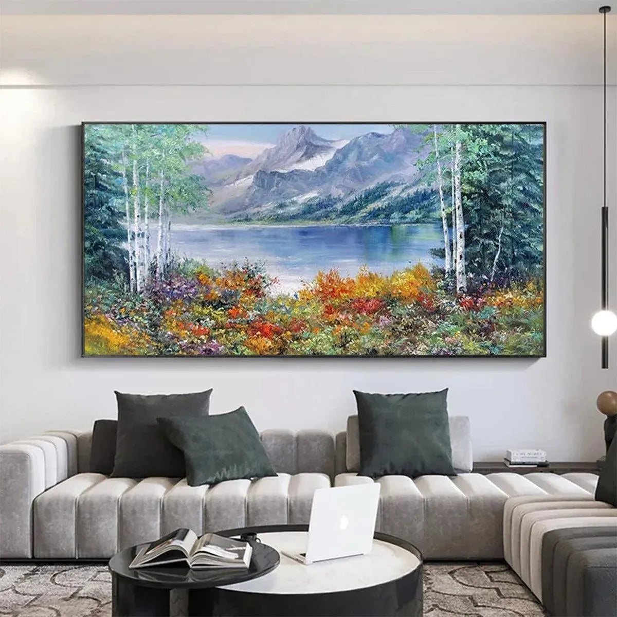 Mountain Lake Landscape Oil Painting - Autumn Forest Wall Art