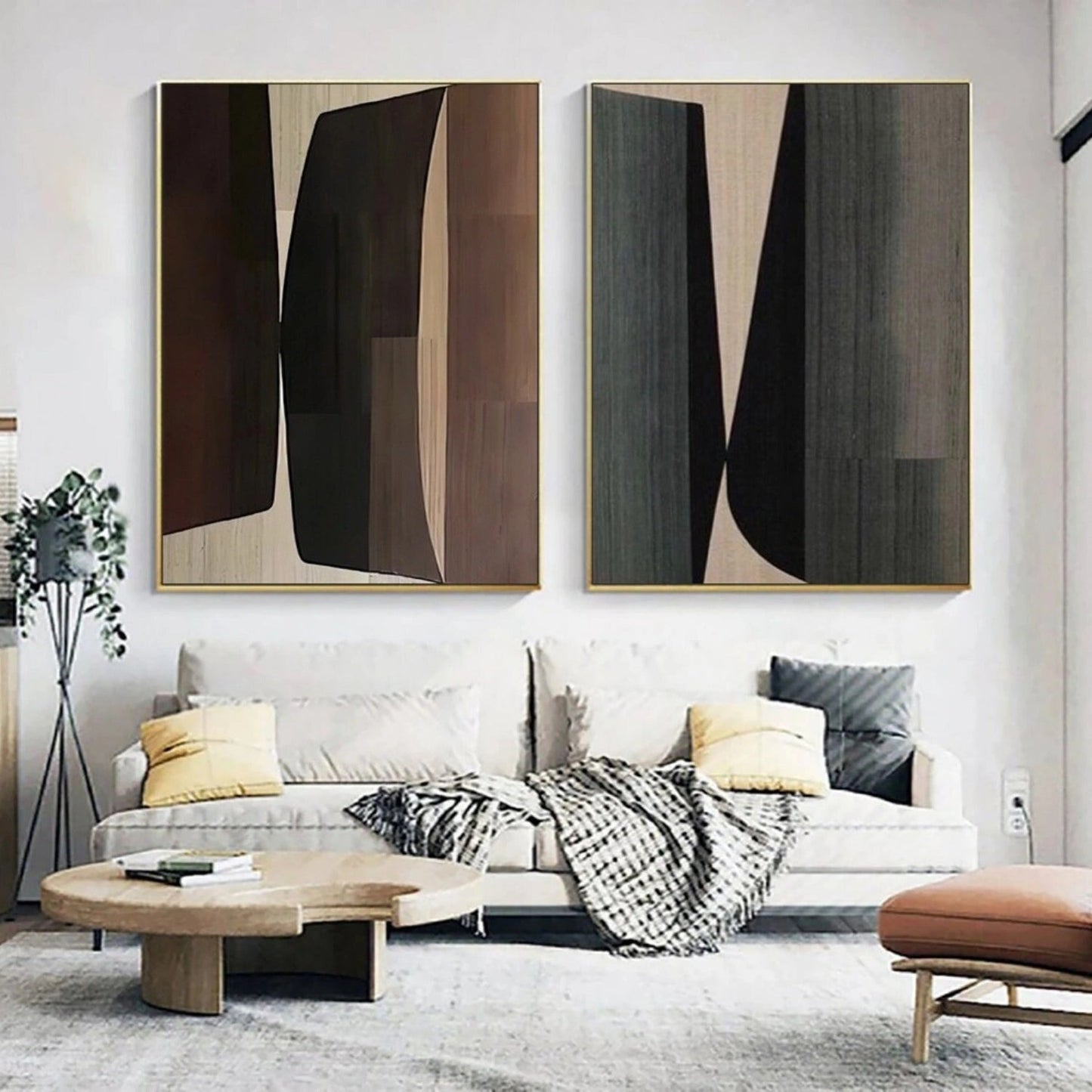 Modern Abstract Geometric Painting - 2 Piece Earth Tone Wall Art Set #TB 121