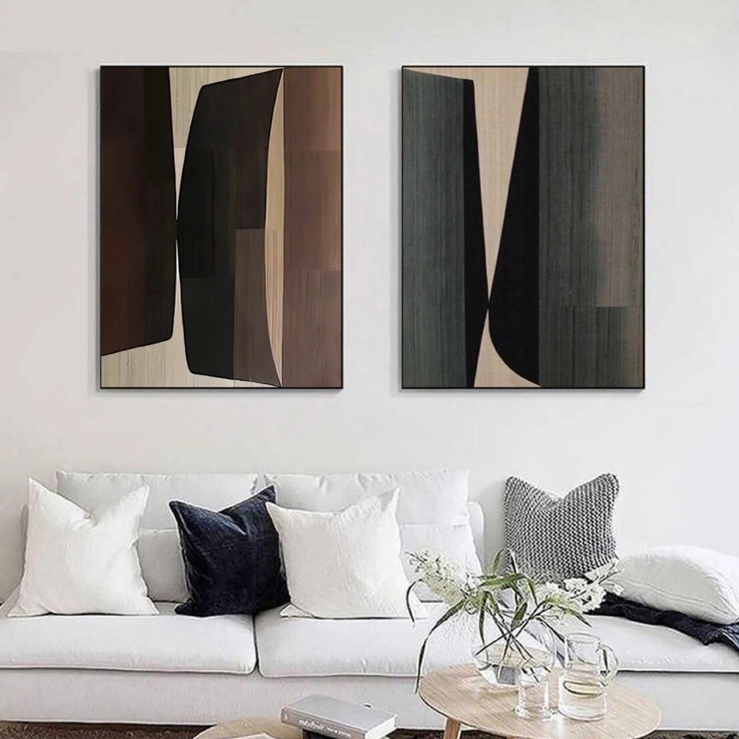 Modern Abstract Geometric Painting - 2 Piece Earth Tone Wall Art Set #TB 121