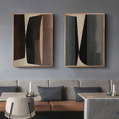 Modern Abstract Geometric Painting - 2 Piece Earth Tone Wall Art Set #TB 121