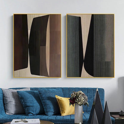 Modern Abstract Geometric Painting - 2 Piece Earth Tone Wall Art Set #TB 121