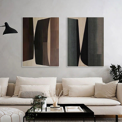 Modern Abstract Geometric Painting - 2 Piece Earth Tone Wall Art Set #TB 121