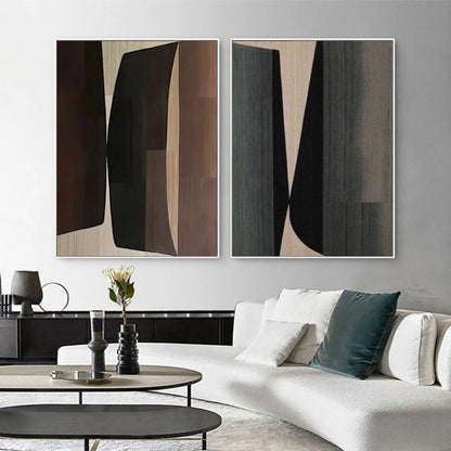 Modern Abstract Geometric Painting - 2 Piece Earth Tone Wall Art Set #TB 121