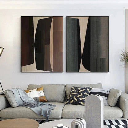 Modern Abstract Geometric Painting - 2 Piece Earth Tone Wall Art Set #TB 121
