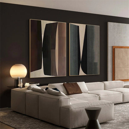 Modern Abstract Geometric Painting - 2 Piece Earth Tone Wall Art Set #TB 121