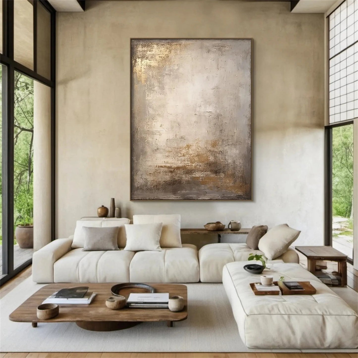 Minimalist Wabi-Sabi Textured Oil Painting - Large Vertical Neutral Abstract Canvas Art #ZZ109