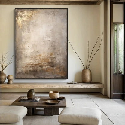 Minimalist Wabi-Sabi Textured Oil Painting - Large Vertical Neutral Abstract Canvas Art #ZZ109