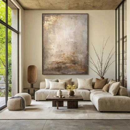 Minimalist Wabi-Sabi Textured Oil Painting - Large Vertical Neutral Abstract Canvas Art #ZZ109