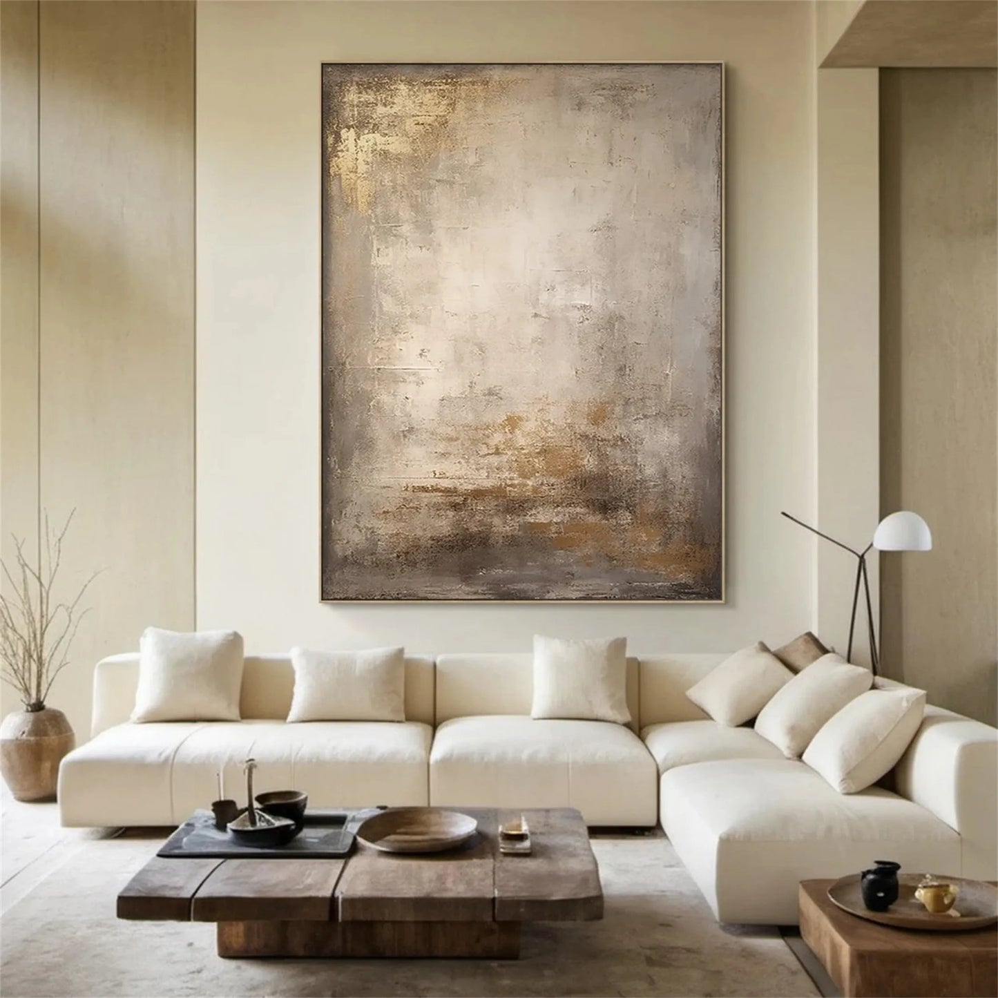 Minimalist Wabi-Sabi Textured Oil Painting - Large Vertical Neutral Abstract Canvas Art #ZZ109
