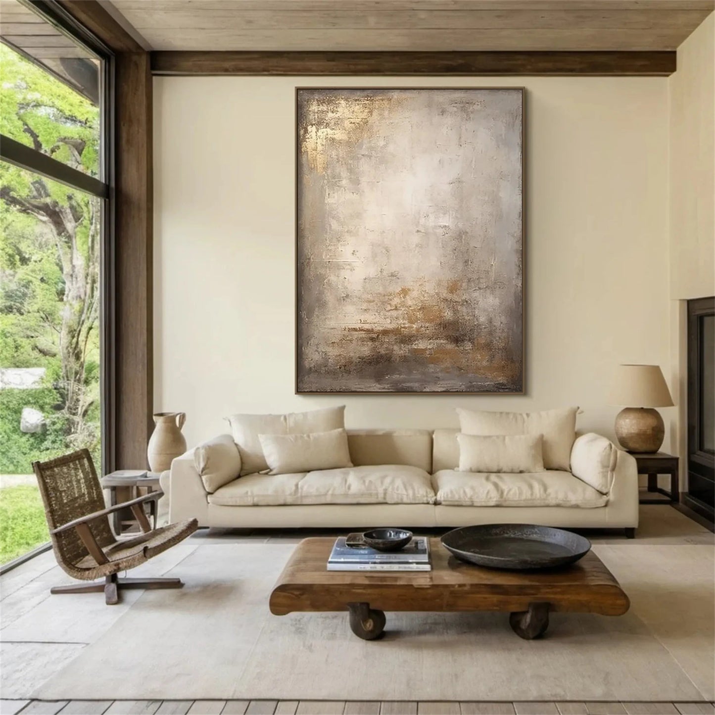 Minimalist Wabi-Sabi Textured Oil Painting - Large Vertical Neutral Abstract Canvas Art #ZZ109