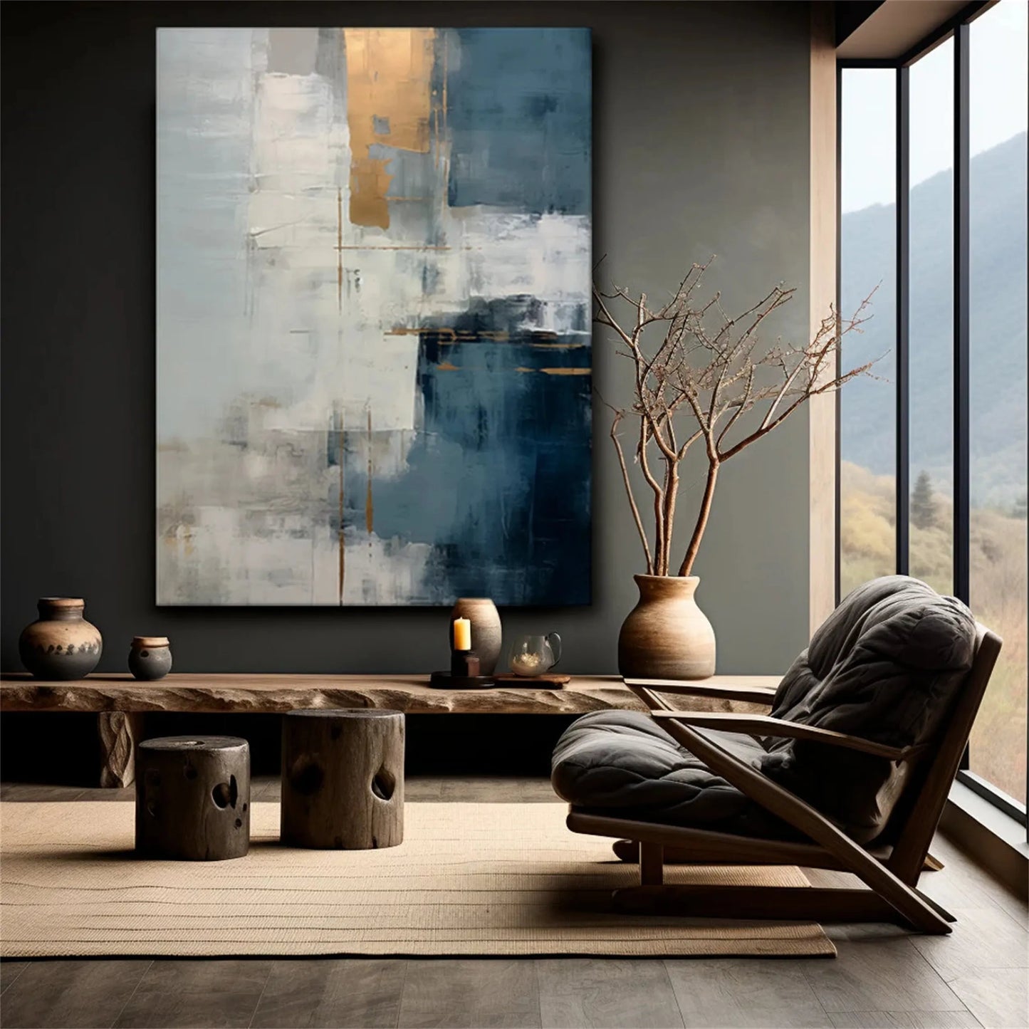 Large contemporary abstract hand-painted oil painting for living room wall decor