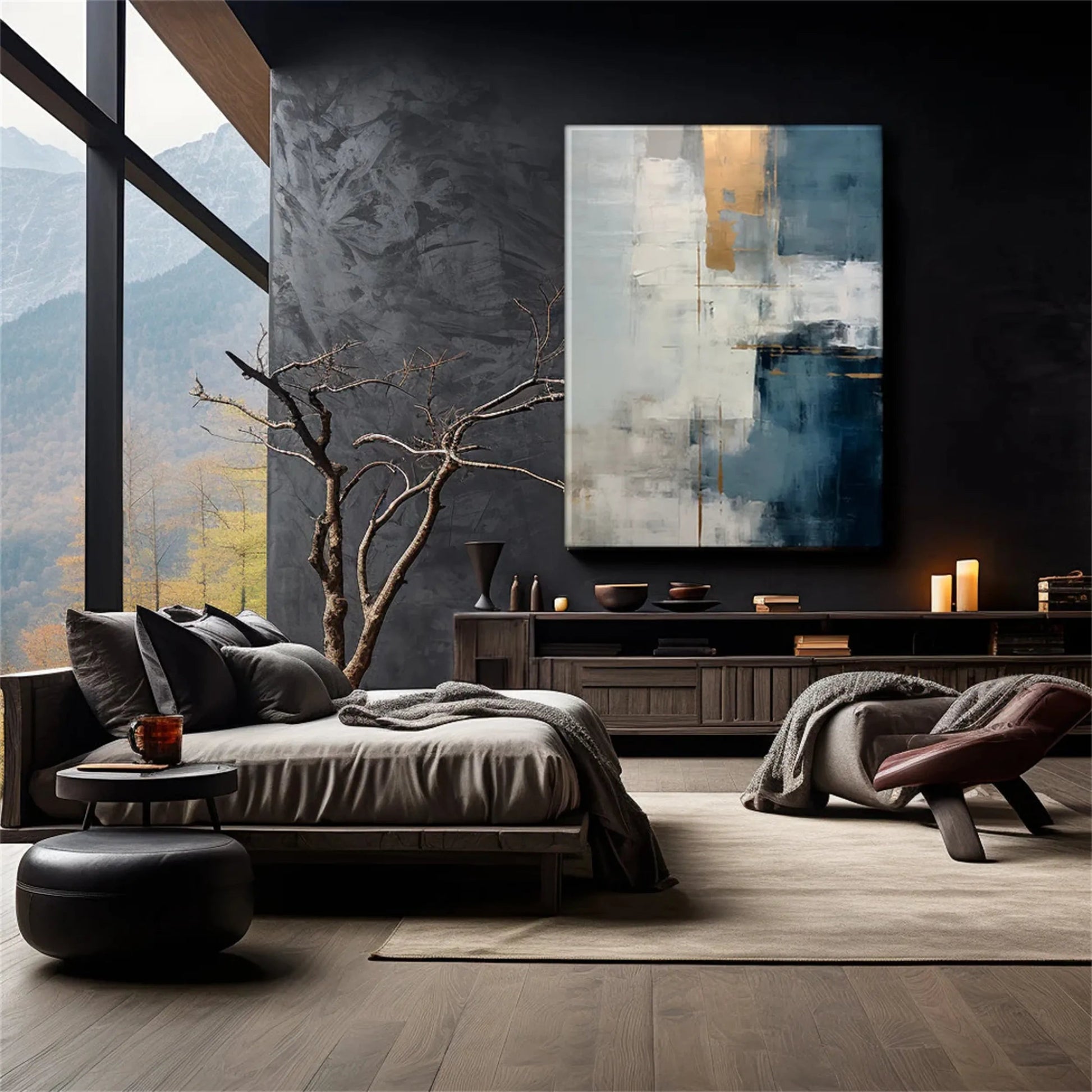 Large contemporary abstract hand-painted oil painting for living room wall decor