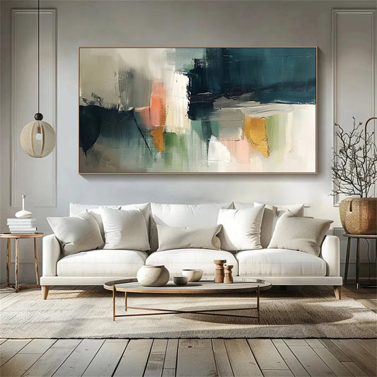 Modern Abstract Wall Art for Living Room - Large Horizontal Hand-Painted Canvas Painting #ZZ107