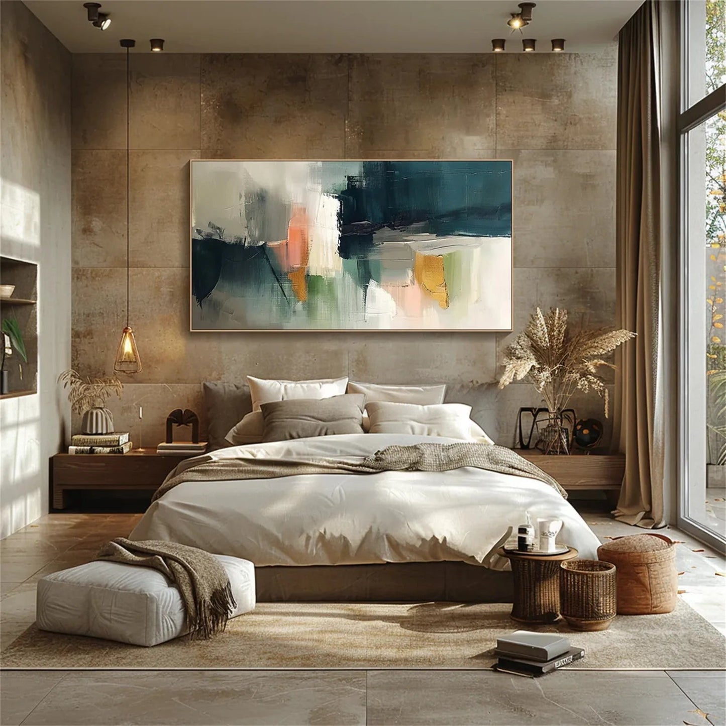 Modern Abstract Wall Art for Living Room - Large Horizontal Hand-Painted Canvas Painting #ZZ107