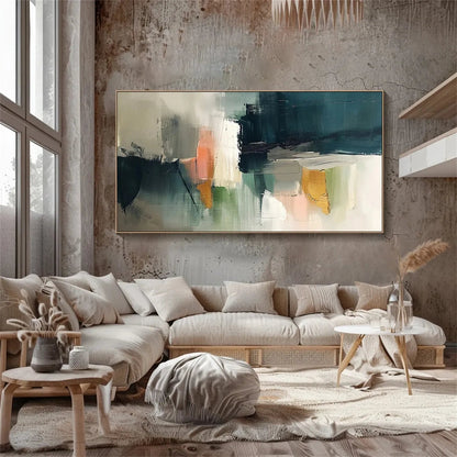 Modern Abstract Wall Art for Living Room - Large Horizontal Hand-Painted Canvas Painting #ZZ107