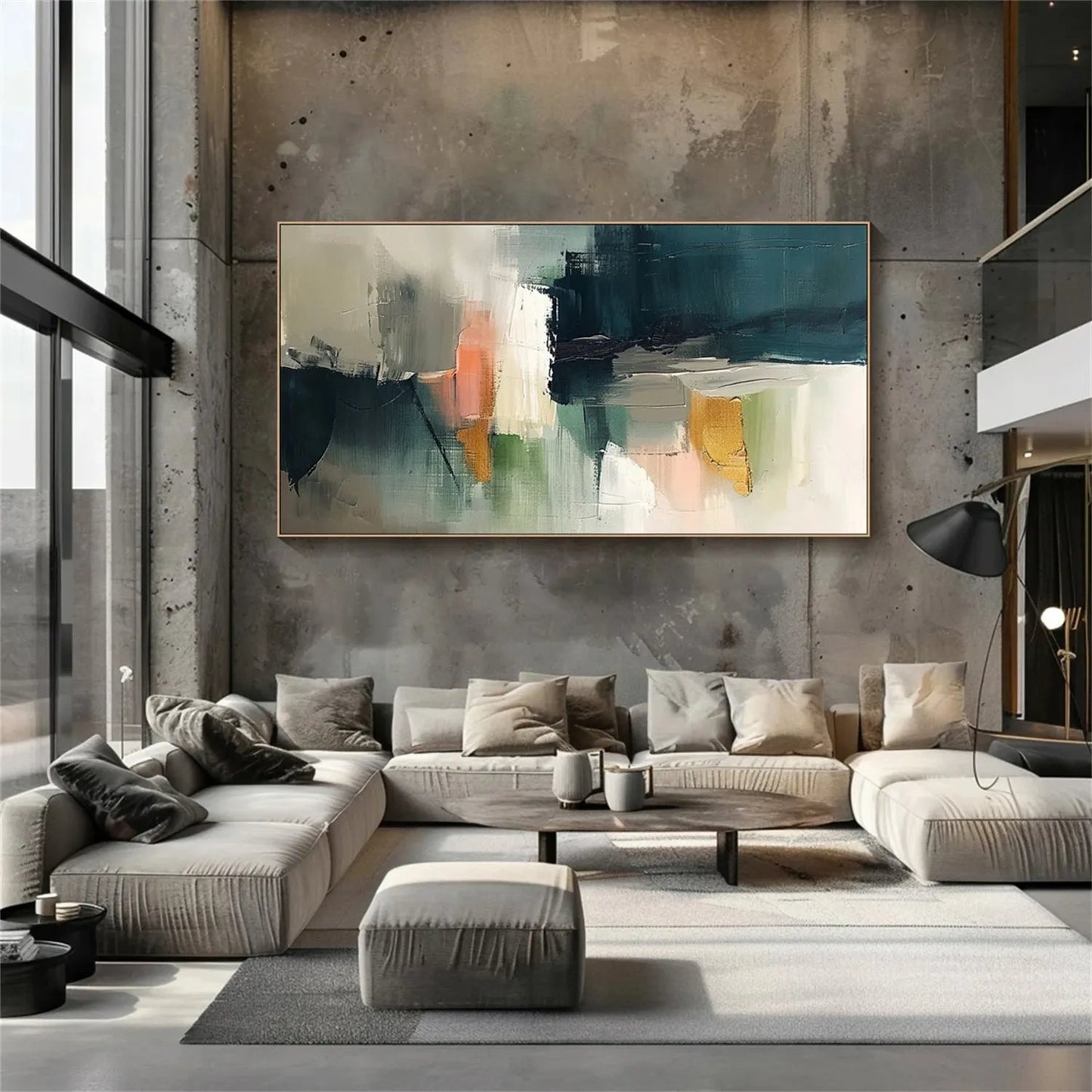 Modern Abstract Wall Art for Living Room - Large Horizontal Hand-Painted Canvas Painting #ZZ107