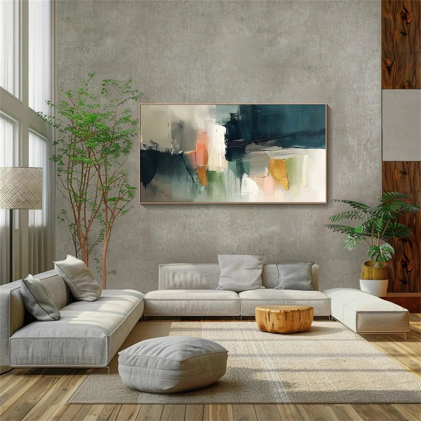 Modern Abstract Wall Art for Living Room - Large Horizontal Hand-Painted Canvas Painting #ZZ107