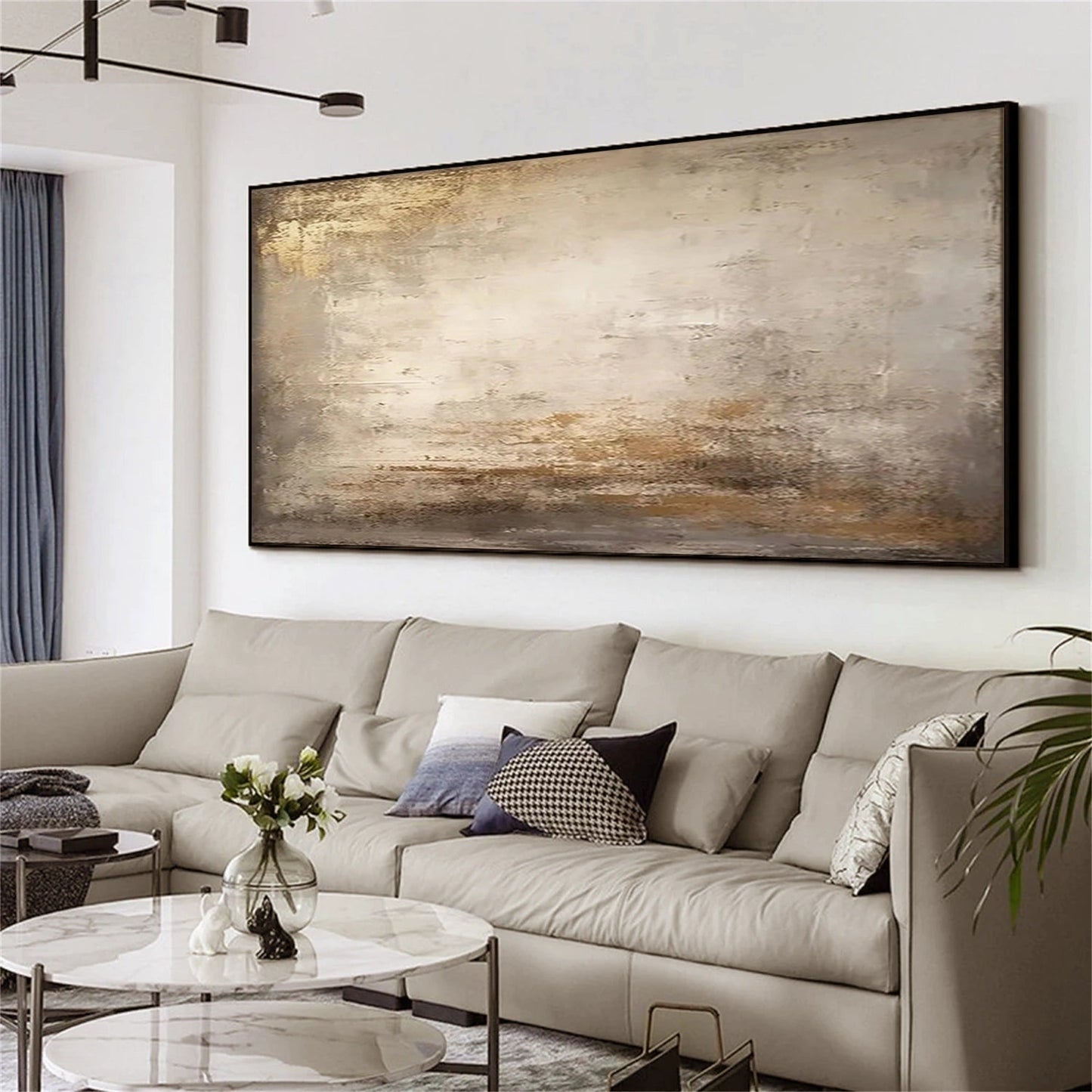Modern Neutral Wall Art with Gold Leaf - Large Hand-Painted Minimalist Abstract Painting on Canvas #JJ080