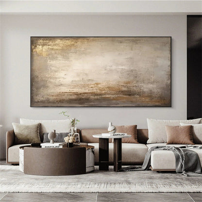 Large Abstract Painting for Sofa | Neutral Beige Gold Wall Decor
